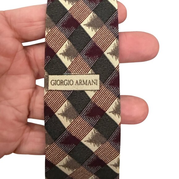 Giorgio Armani Cravatte Geometric Checkered Silk Tie Made In Italy - Picture 4 of 4